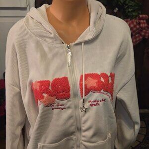 Y2K Style Streetwear womens zip up graphic grunge Hoodie Lg